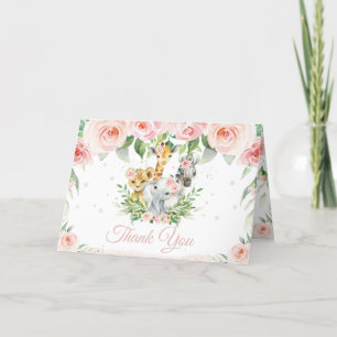 Chic Jungle Animals Blush Pink Floral Baby Dusche Dankeskarte