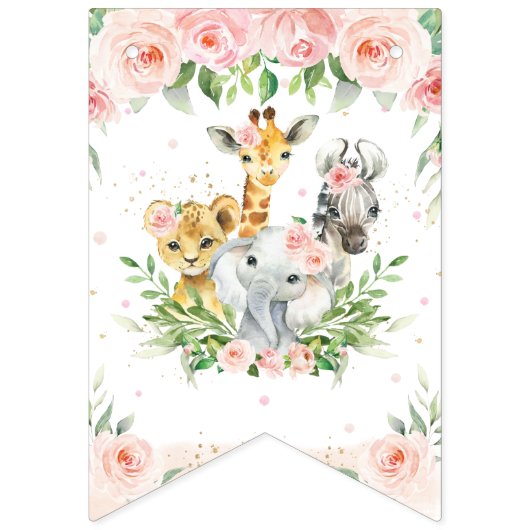 Chic Jungle Animals Blush Pink Floral Baby Dusche Wimpelkette (Sechzehnte Fahne)