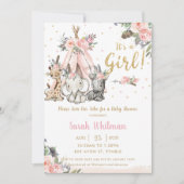 Chic Jungle Animals Boho Tribal Girl Baby Dusche Einladung (Vorderseite)