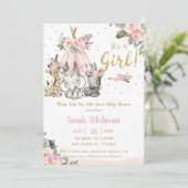 Chic Jungle Animals Boho Tribal Girl Baby Dusche Einladung (Stehend Vorderseite)