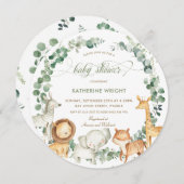 Chic Jungle Animals Greeneral Neutral Baby Dusche Einladung (Vorne/Hinten)