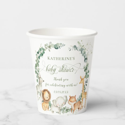 Chic Jungle Animals Greeneral Neutral Baby Dusche Pappbecher (Vorderseite)