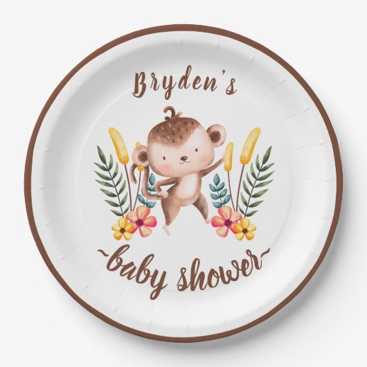 Chic Jungle Animals Greeneral Neutral Baby Dusche Pappteller (Vorderseite)