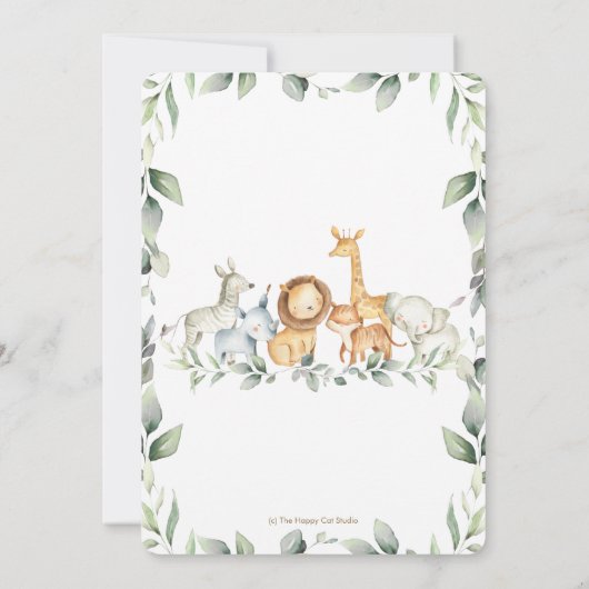 Chic Jungle Animals Greenerity Baby Dusche neutral Einladung (Rückseite)