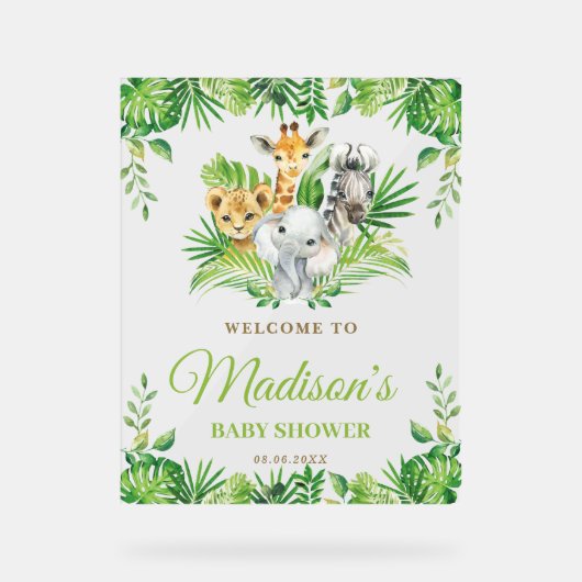 Chic Jungle Animals Greenerity Baby Dusche Willkom Acrylschild (Vorderseite)