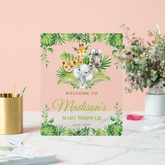 Chic Jungle Animals Greenerity Baby Dusche Willkom Acrylschild (Hochzeit)