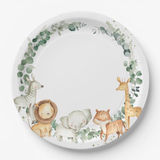 Chic Jungle Animals Greenerity Baby Shower Geburts Pappteller (Vorderseite)