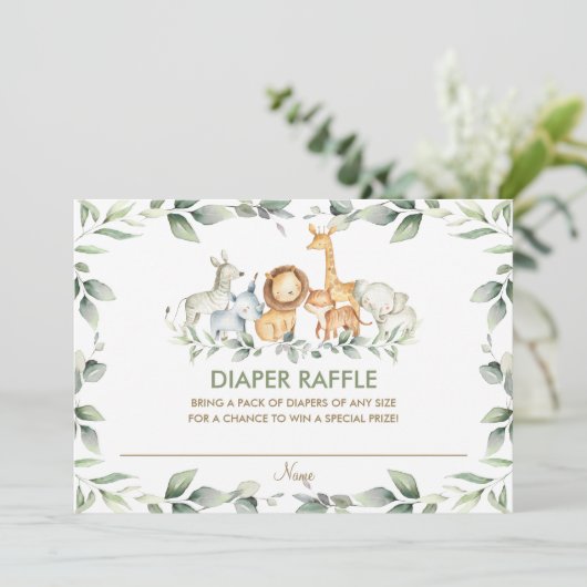 Chic Jungle Animals Greenerity Diaper Raffle Card Einladung (Stehend Vorderseite)