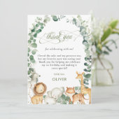 Chic Jungle Animals Greenery 1. Geburtstag Party Dankeskarte (Stehend Vorderseite)