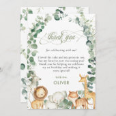 Chic Jungle Animals Greenery 1. Geburtstag Party Dankeskarte (Vorne/Hinten)