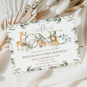 Chic Jungle Animals Greenery 1. Geburtstag Wild On Einladung