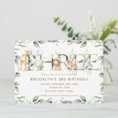Chic Jungle Animals Greenery 3. Geburtstag 3. Einladung (Stehend Vorderseite)