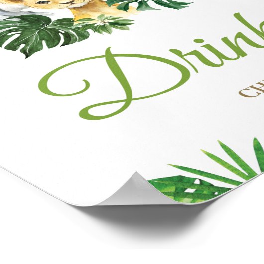 Chic Jungle Animals Greenery Baby Shower Drinks Poster (Ecke)