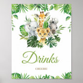 Chic Jungle Animals Greenery Baby Shower Drinks Poster (Vorne)