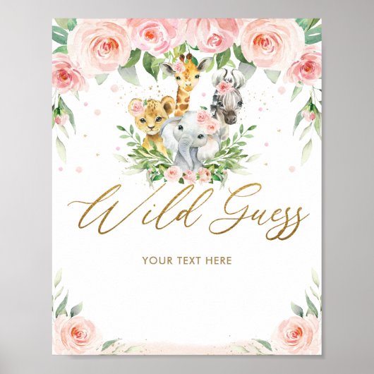 Chic Jungle Animals Pink Floral Wilde Guess Game Poster (Vorne)