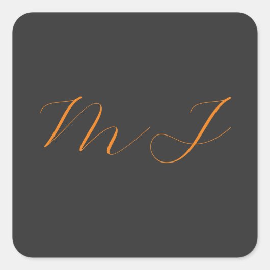 Chic kalligrafy grarange monogram name initial quadratischer aufkleber (Vorderseite)