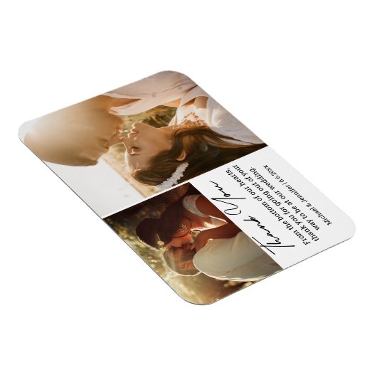 Chic Kalligraphie Hochzeit Foto Collage danke Magnet (Rechte Seite)