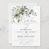 Chic Kalligraphy Greenery Eukalyptus Brautparty Einladung (Vorderseite)