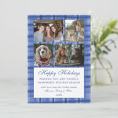 Chic Kariert HANUKKAH Custom 9 Foto Collage Blue Feiertagskarte (Stehend Vorderseite)
