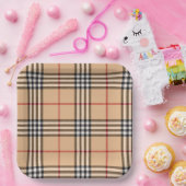 Chic Kariert Warme Tan Base White Black Brown Tart Pappteller (Party)