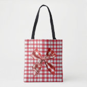 Chic Karo Bow Red und White Gingham Tasche (Vorderseite)