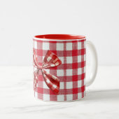 Chic Karo Bow Red und White Gingham Zweifarbige Tasse (VorderseiteRechts)