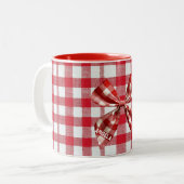Chic Karo Bow Red und White Gingham Zweifarbige Tasse (Vorderseite Links)