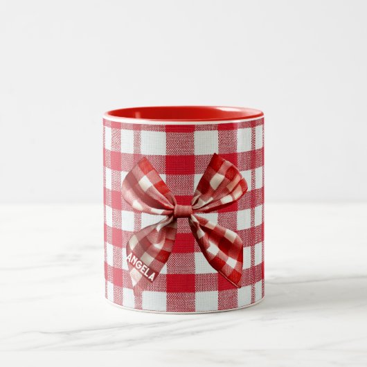 Chic Karo Bow Red und White Gingham Zweifarbige Tasse (Mittel)