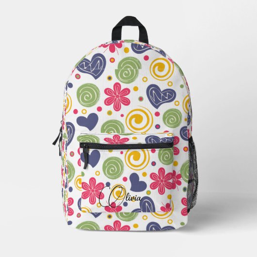 Chic Kawaii Floral Pattern Individuelle Name druck Bedruckter Rucksack (Vorderseite)