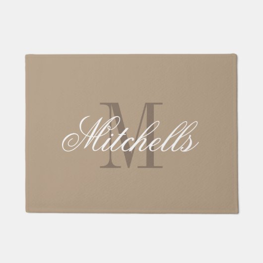 Chic khaki beige und braun name Monogramm Türmatte (Vorderseite)