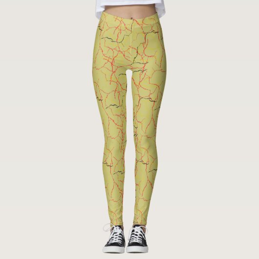 Chic Khaki und Red Fracture Muster Leggings (Vorderseite)