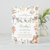 Chic Kinderzimmer Rhyme Greenery 4. Geburtstag Neu Einladung (Stehend Vorderseite)