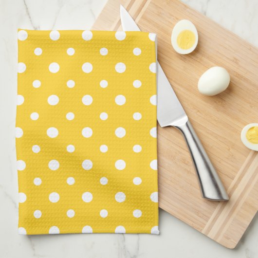 Chic Kitchen Towel: White Jumbo Polkas auf Gelb Handtuch (Viertel Falte)