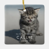 Chic Kittens First Christmas Cat Foto Overlay Keramikornament (Vorderseite)