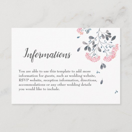 Chic klassisch graue rosa Aquarellfarben Details z Begleitkarte (Vorderseite)