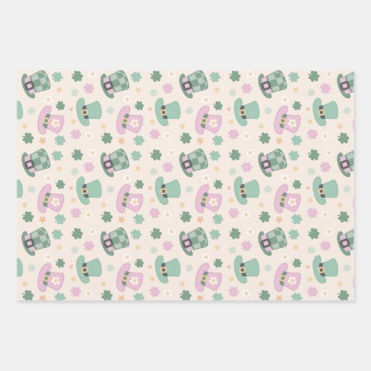 Chic Kleeblatt, Bogen und Hat Patrick's Day Set vo Geschenkpapier Set (Vorderseite)