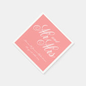 Chic Korallen rosa Mr. und Mrs. Papier Hochzeitsna Serviette (Ecke)