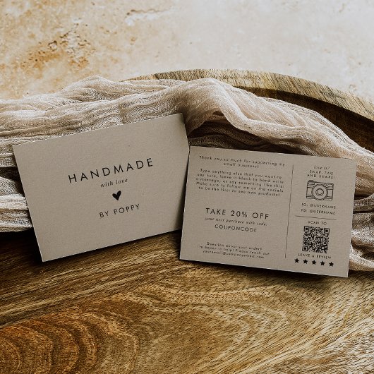 Chic Kraft Handmade mit Liebe Danke Bestellung Begleitkarte