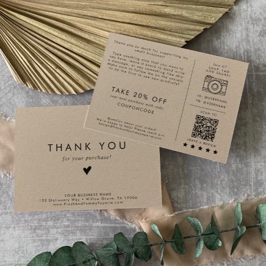 Chic Kraft Paper Small Business Danke Bestellung Begleitkarte