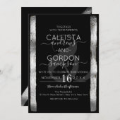 Chic Künstlerisch Black Silver Pinselstrich Rahmen Einladung (Vorne/Hinten)