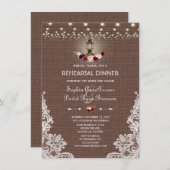 Chic Lace Burlap String Lights Probe Dinner Einladung (Vorne/Hinten)