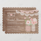 Chic Lace Mason Jar & Wood Brautparty Einladung (Vorne/Hinten)