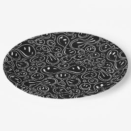 Chic Lächeln Gesicht Melting Lächeln Muster Schwar Pappteller