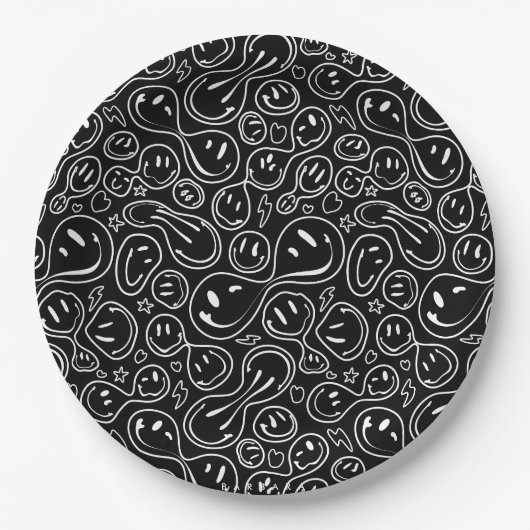 Chic Lächeln Gesicht Melting Lächeln Muster Schwar Pappteller (Vorderseite)