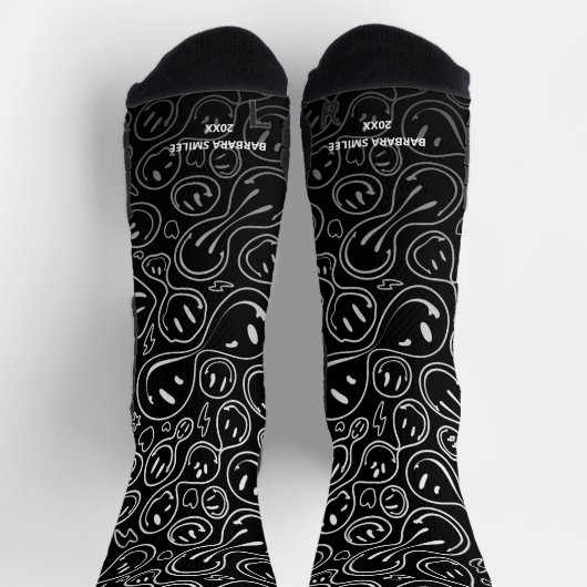 Chic Lächeln Gesicht Melting Lächeln Muster Schwar Socken (Oben)