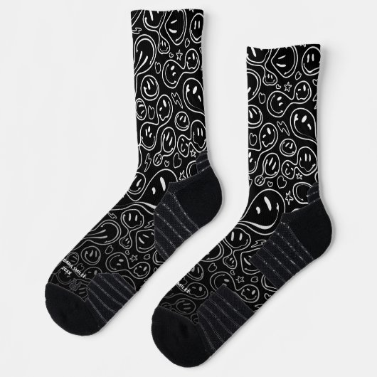 Chic Lächeln Gesicht Melting Lächeln Muster Schwar Socken (Links)