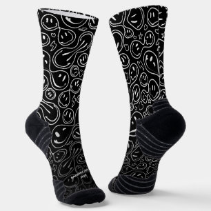 Chic Lächeln Gesicht Melting Lächeln Muster Schwar Socken