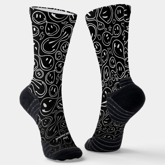 Chic Lächeln Gesicht Melting Lächeln Muster Schwar Socken (Gewinkelt)
