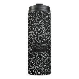 Chic Lächeln Gesicht Melting Lächeln Muster Schwar Thermosbecher
