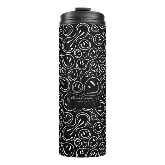 Chic Lächeln Gesicht Melting Lächeln Muster Schwar Thermosbecher (Vorderseite)